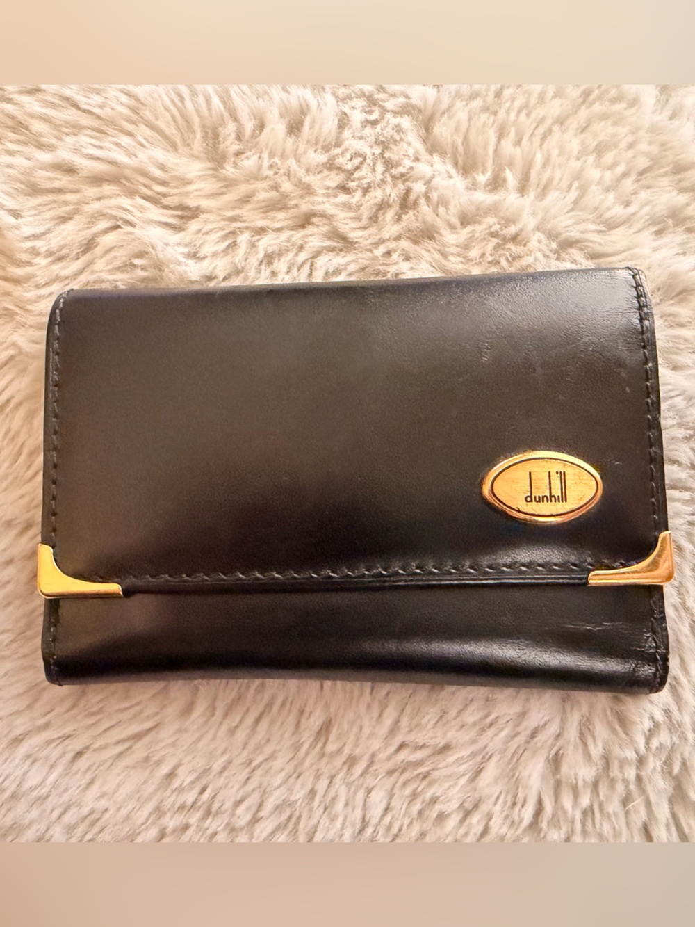 Dunhill Black Leather Key and Card Holder with Gold Accents
